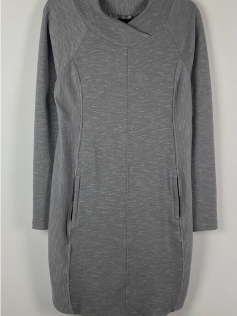Prana Gray Long-Sleeve Textured Cowl Dress